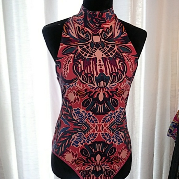 Free People Tucker sleeveless, mock neck, print Bodysuit Top - Picture 7 of 16